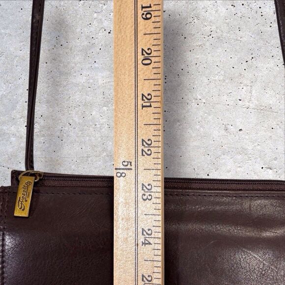 Fossil Brown Genuine Leather Crossbody Wallet Organizer TriFold Y2K Vintage - Picture 9 of 11